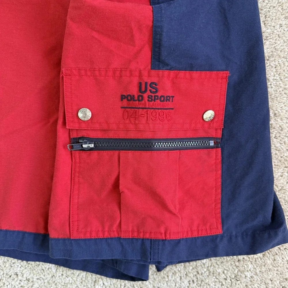 Vintage Polo Sport Ralph Lauren Cargo Shorts Mens 34 Red Navy 9 Inseam Summer